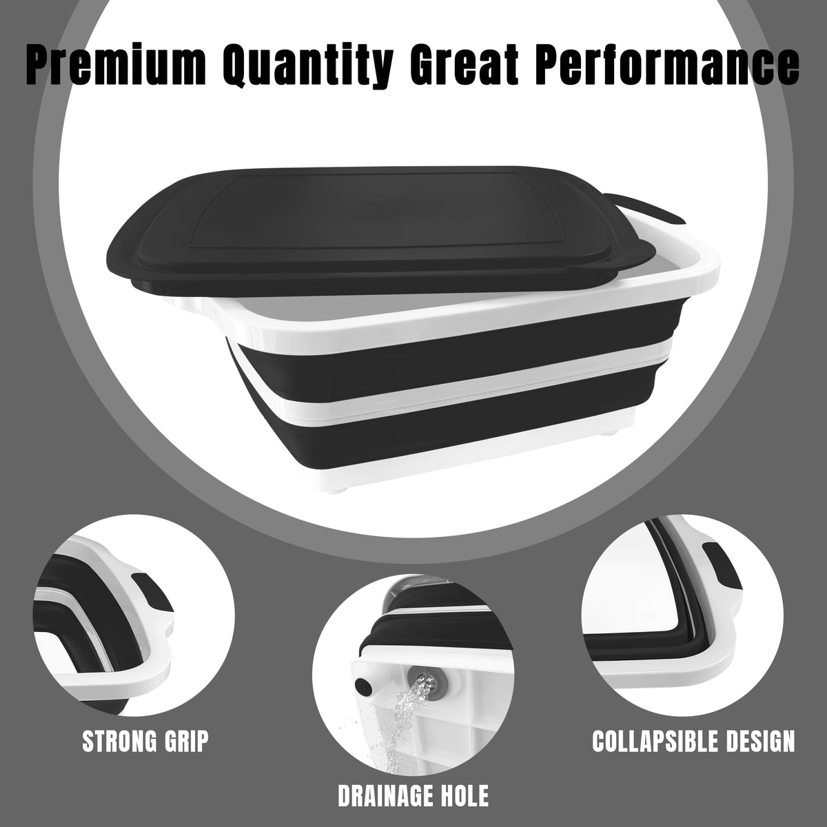 Collapsible BBQ Prep Tub 16L, Black, with Lid, Meat Claws and Tote Bag