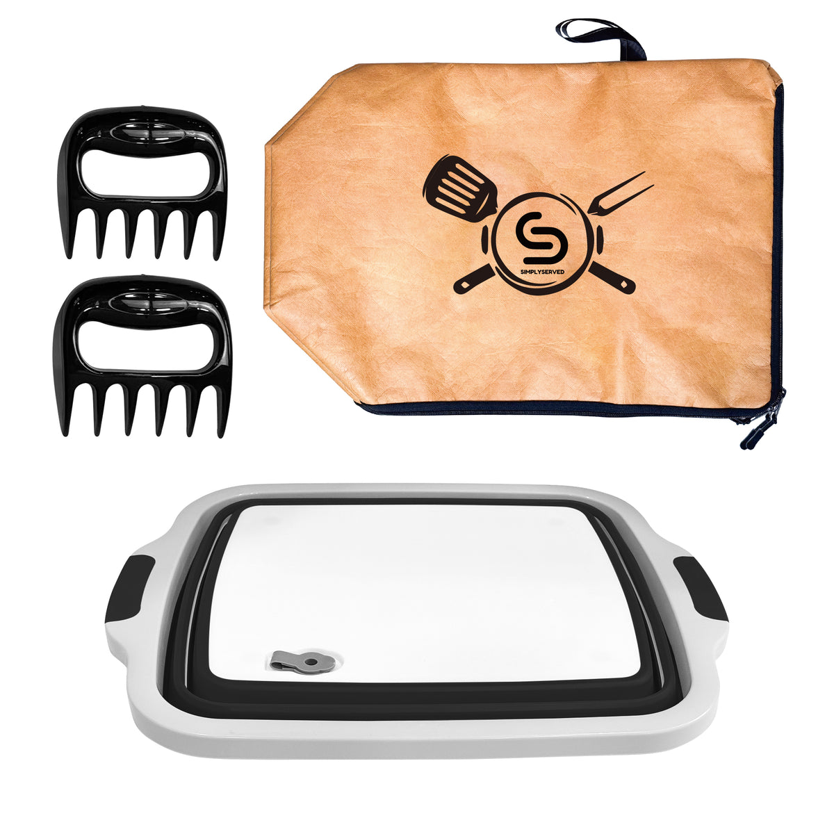 Collapsible BBQ Prep Tub 16L, Black, with Lid, Meat Claws and Tote Bag