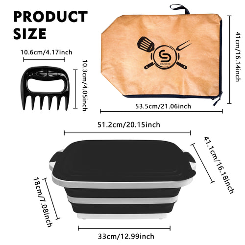 Collapsible BBQ Prep Tub 16L, Black, with Lid, Meat Claws and Tote Bag