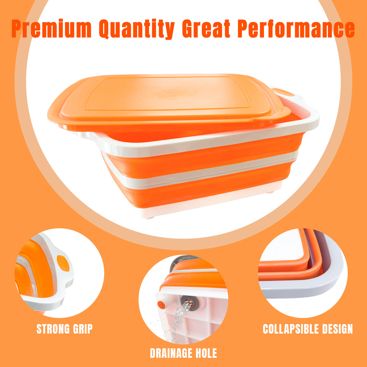 Collapsible BBQ Prep Tub 8L, Orange, with Lid, Cutting Board, Meat Claws and Tote Bag