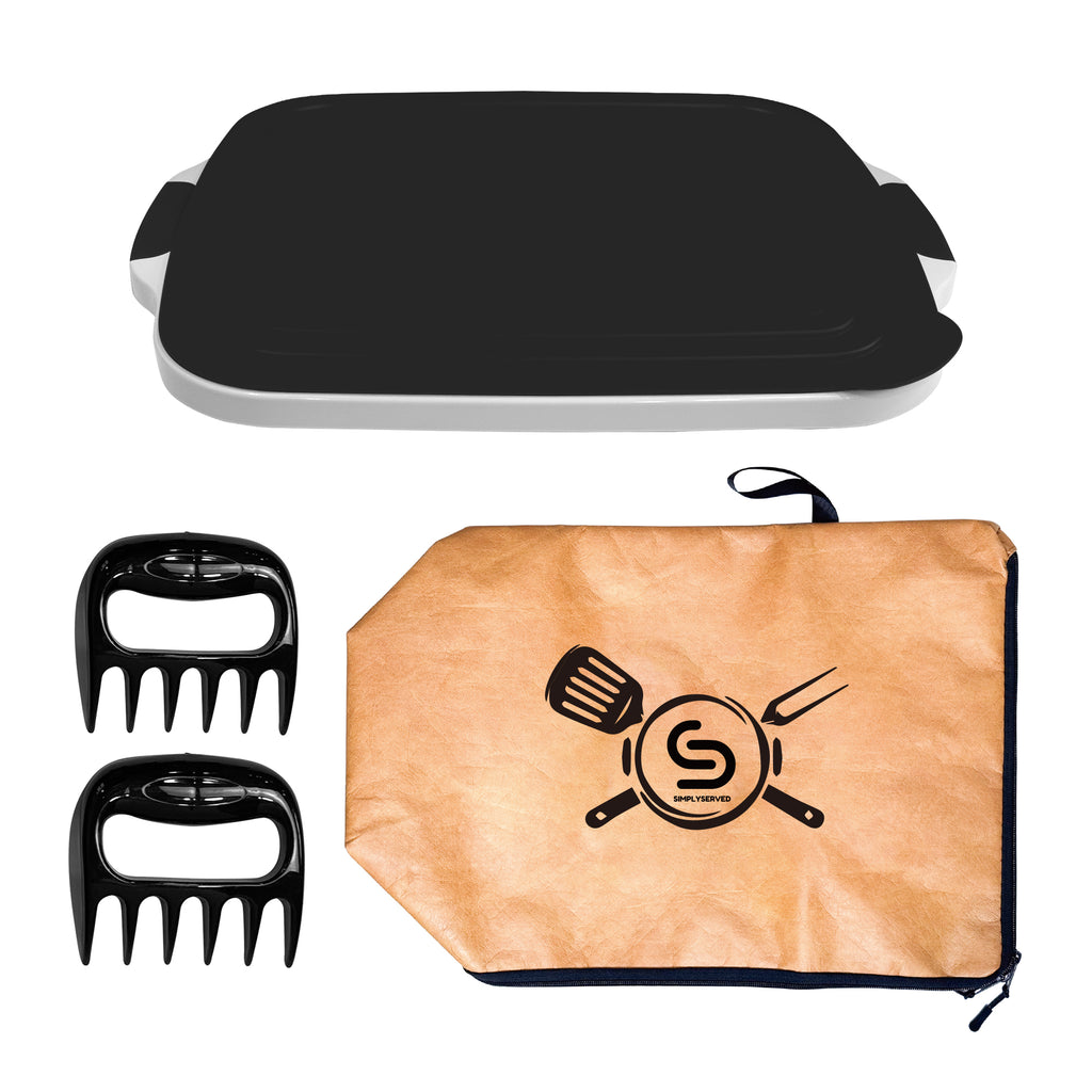 Collapsible BBQ Prep Tub 16L, Black, with Lid, Meat Claws and Tote Bag