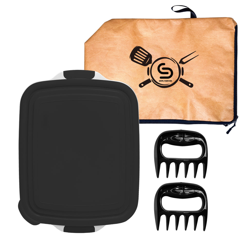 Collapsible BBQ Prep Tub 16L, Black, with Lid, Meat Claws and Tote Bag
