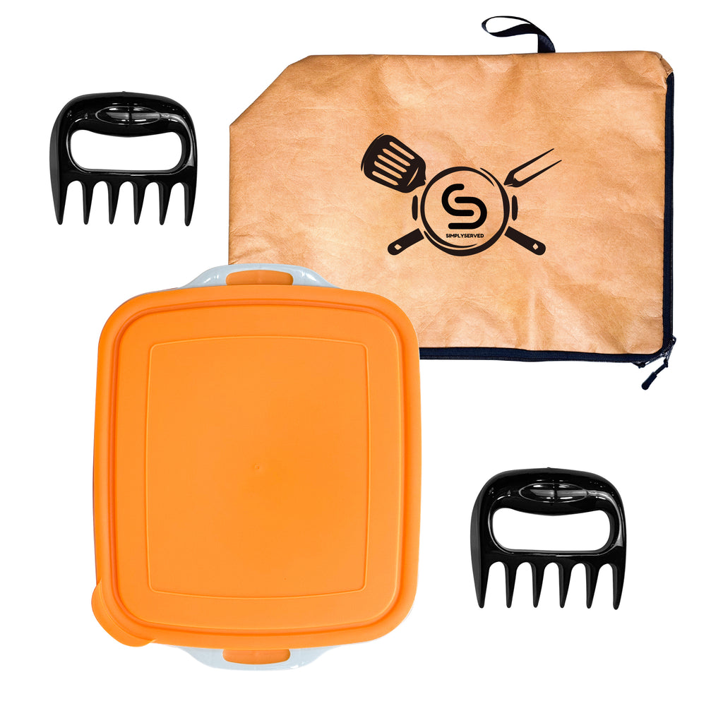 Collapsible BBQ Prep Tub 8L, Orange, with Lid, Cutting Board, Meat Claws and Tote Bag