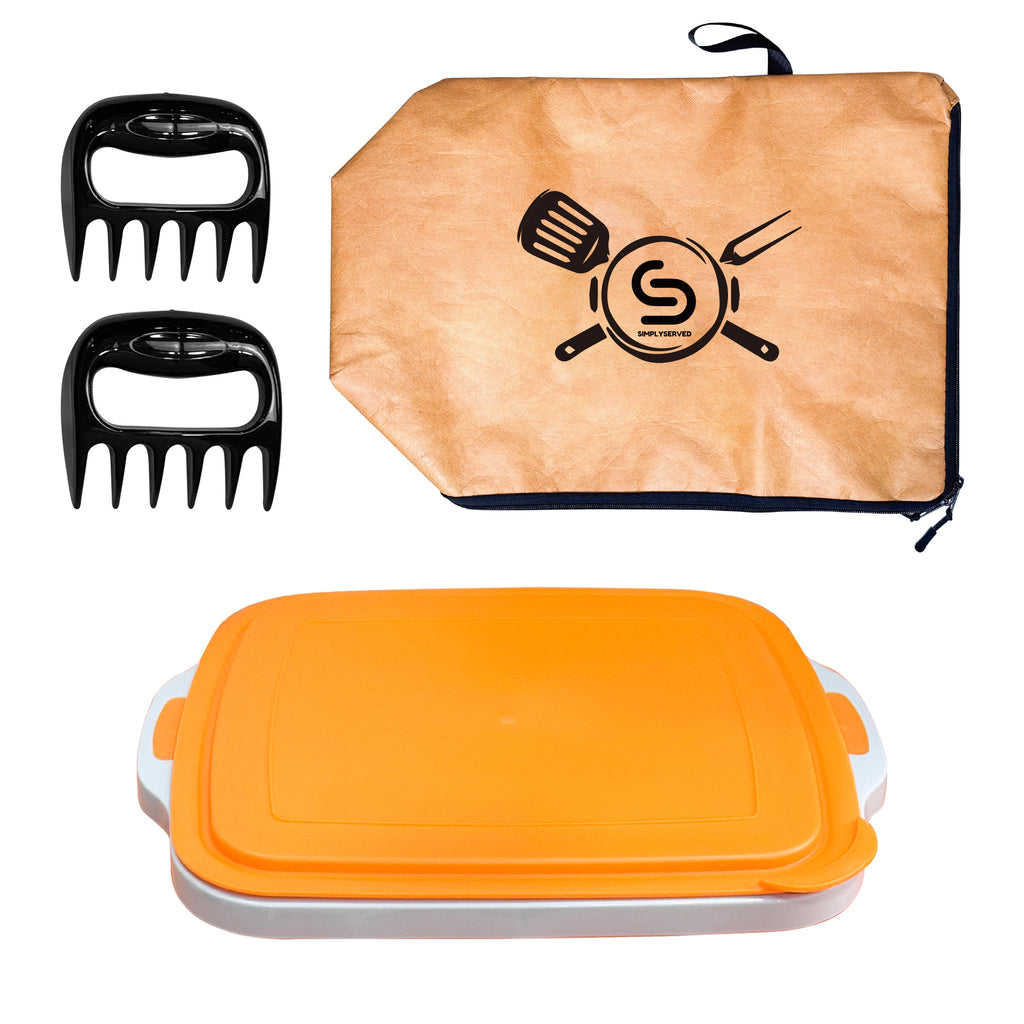Collapsible BBQ Prep Tub 8L, Orange, with Lid, Cutting Board, Meat Claws and Tote Bag