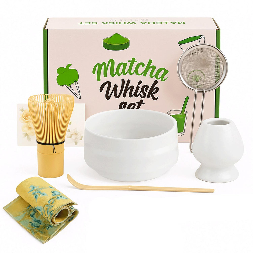 Matcha Whisk Gift Set, Bamboo Whisk, Sifter and Ceramic Holder