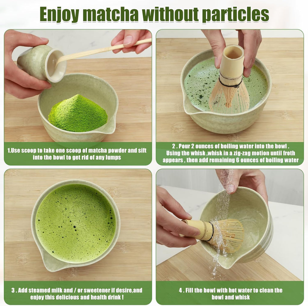 Matcha Whisk Gift Set, Bamboo Whisk, Sifter and Ceramic Holder