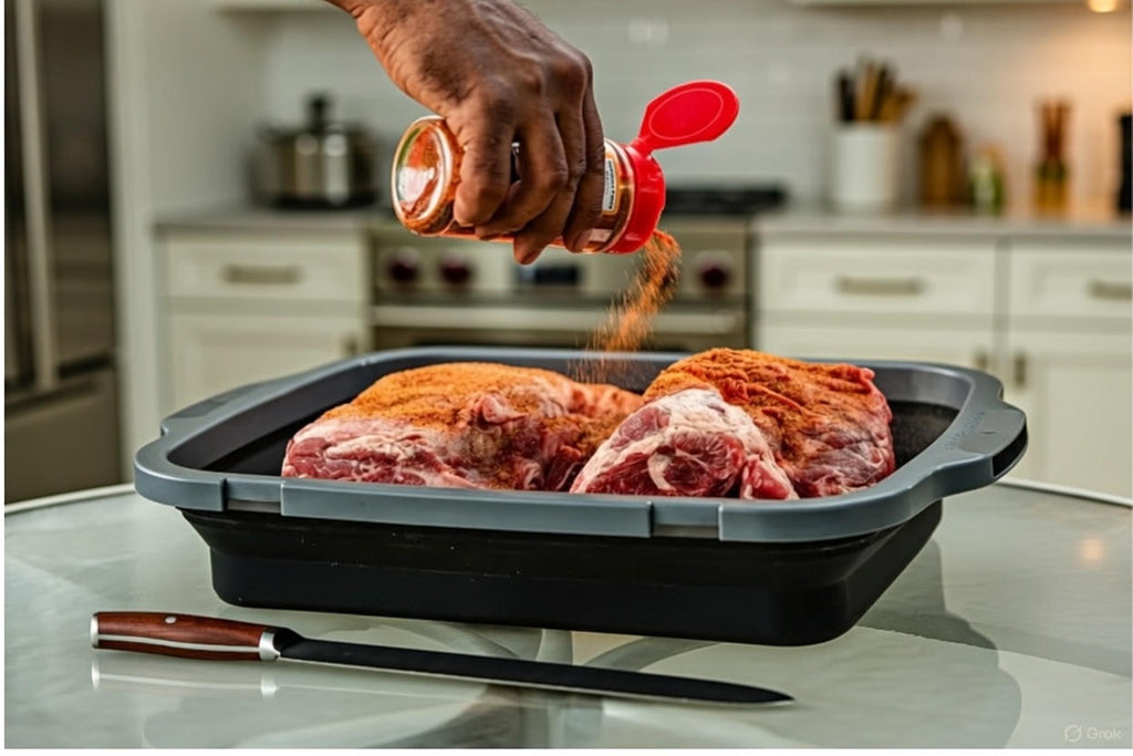 Collapsible BBQ Prep Tub 16L, Black, with Lid, Meat Claws and Tote Bag